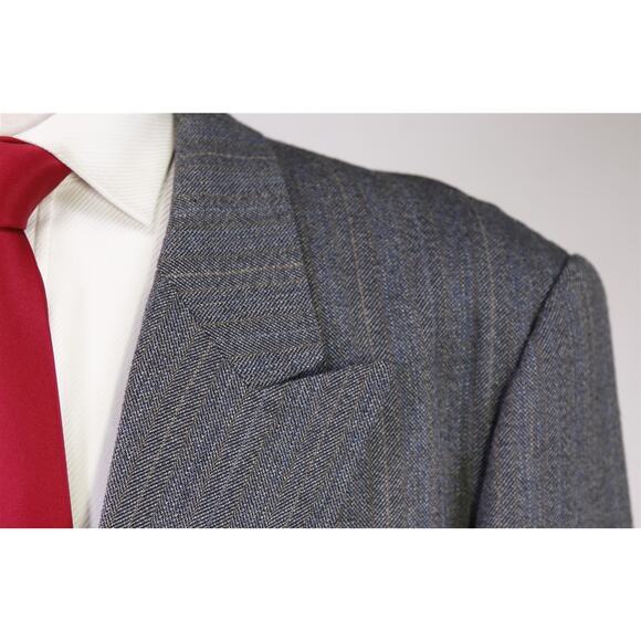 Handmade in Portugal Bespoke Gray Blue Herringbone Tweed Thornproof DB Suit 44XL - Picture 4 of 9